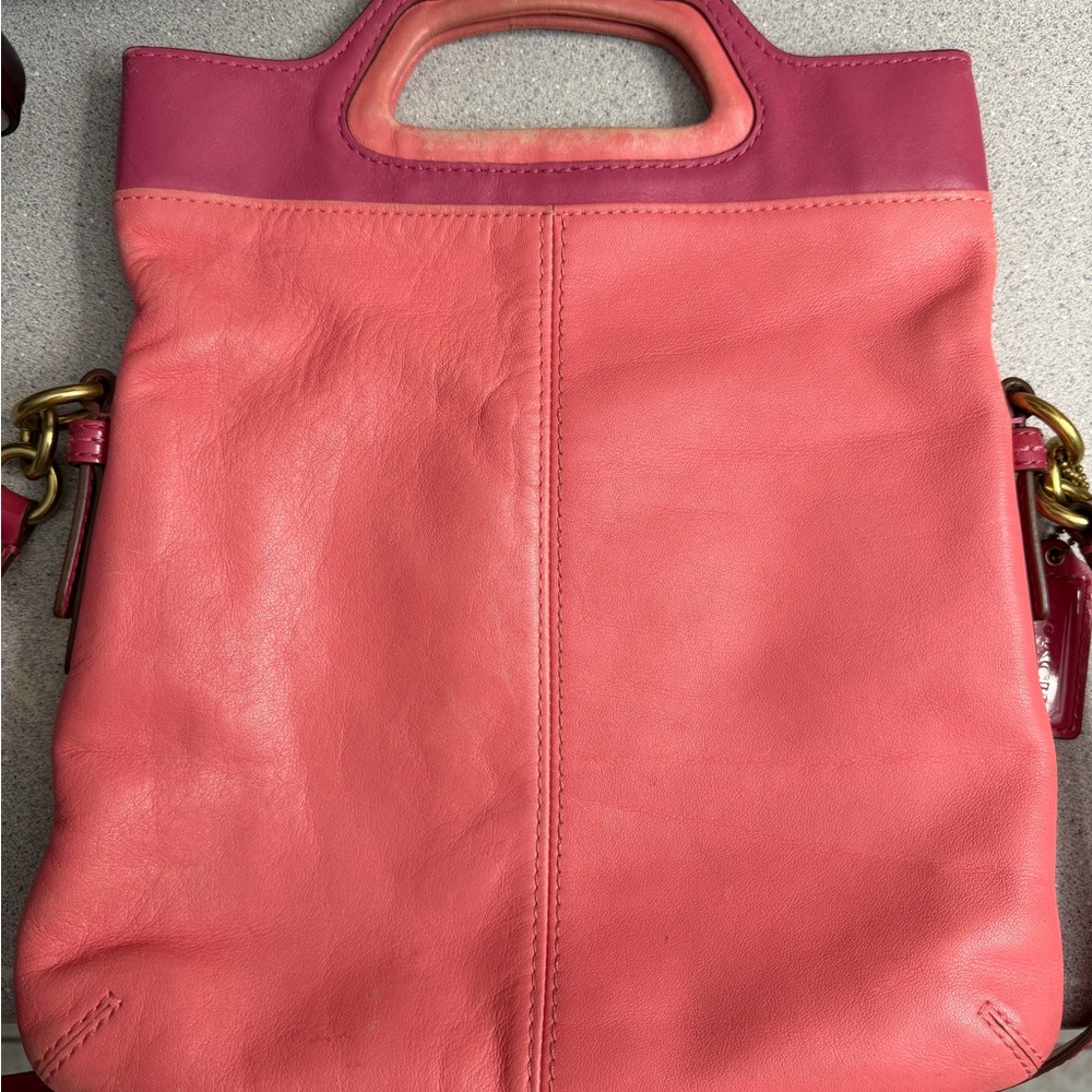 Coach Coral and Pink Leather Tote